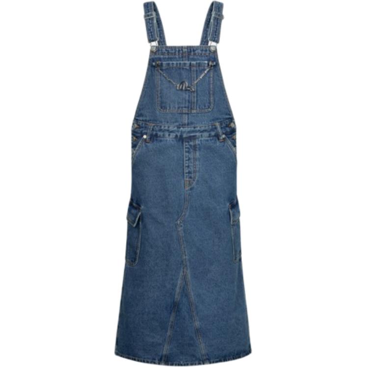 (Women) EVISU SS24  Denim Long Skirt with 3D Seagull Embroidery - Blue 2ESHTW4DO4025FFDN