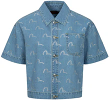 (Women) EVISU SS24 Denim Shirt with Seagull Print in Stonewashed Blue. 2ESHTW4SS4096FFDN (Women) EVISU SS24 Denim Shirt with Seagull Print in Stonewashed Blue. 2ESHTW4SS4096FFDN