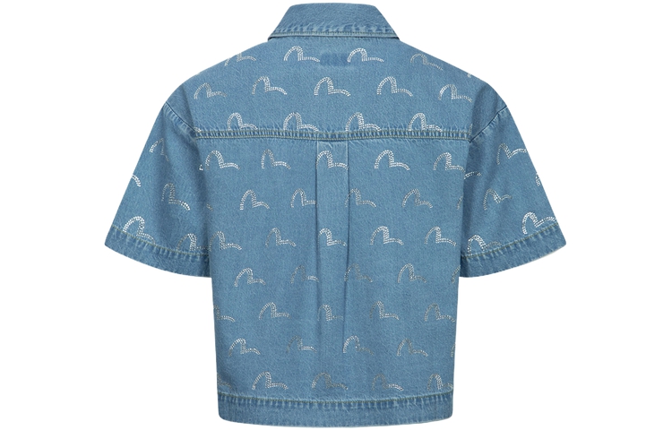 Lookbook (W) Camisa Vaquera EVISU SS24 con Estampado de Gaviota en Azul Desgastado. 2ESHTW4SS4096FFDN