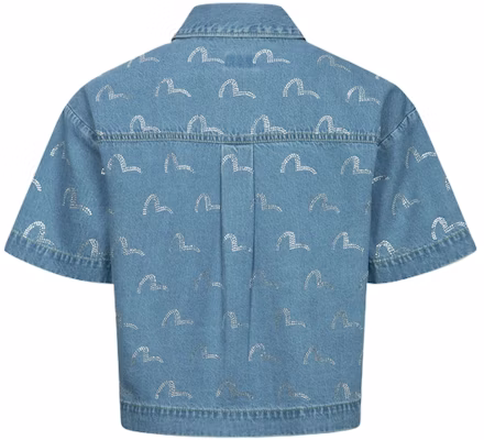 (W) Camisa Vaquera EVISU SS24 con Estampado de Gaviota en Azul Desgastado. 2ESHTW4SS4096FFDN Lookbook (W) Camisa Vaquera EVISU SS24 con Estampado de Gaviota en Azul Desgastado. 2ESHTW4SS4096FFDN