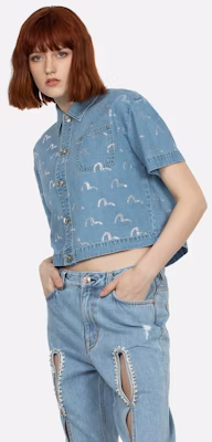 (W) Camisa Vaquera EVISU SS24 con Estampado de Gaviota en Azul Desgastado. 2ESHTW4SS4096FFDN Shop (W) Camisa Vaquera EVISU SS24 con Estampado de Gaviota en Azul Desgastado. 2ESHTW4SS4096FFDN