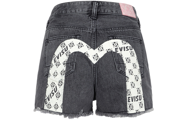 (Women) EVISU SS24  Denim Shorts Black with Logo & M Print Design. 2ESHTW4DS4018XXDN