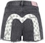Buy (W) EVISU SS24 Seluar Pendek Denim Hitam dengan Logo & Reka Bentuk Cetakan M. 2ESHTW4DS4018XXDN