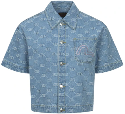 (W) Kemeja Denim EVISU SS24 Biru dengan Logo Jacquard dan Rekaan Burung Camar. 2ESHTW4SS4072FFDP Order (W) Kemeja Denim EVISU SS24 Biru dengan Logo Jacquard dan Rekaan Burung Camar. 2ESHTW4SS4072FFDP