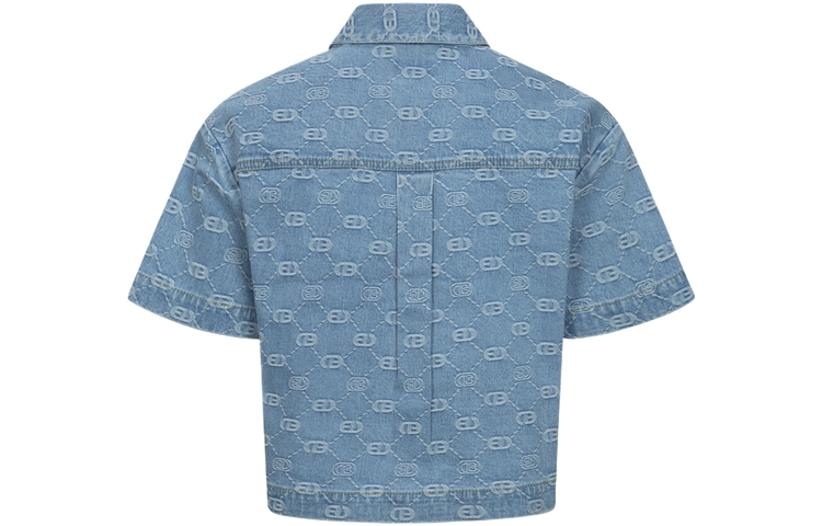 Lookbook (W) Kemeja Denim EVISU SS24 Biru dengan Logo Jacquard dan Rekaan Burung Camar. 2ESHTW4SS4072FFDP