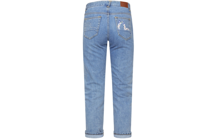 (Women) EVISU SS24  Relaxed Fit Jeans Seagull Embroidery & Wisteria Print Blue 2ESHTW4JE4063RXDN