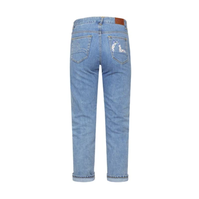 (Women) EVISU SS24 Relaxed Fit Jeans Seagull Embroidery & Wisteria Print Blue 2ESHTW4JE4063RXDN