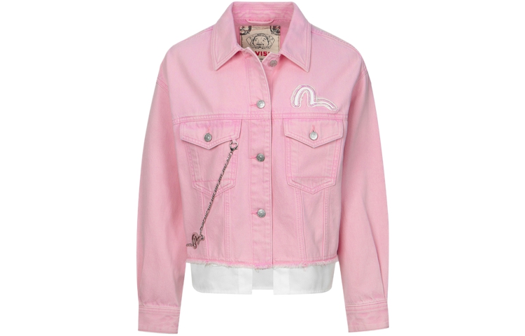 (Women) EVISU SS24  Seagull Embroidered Denim Jacket in Pink Denim Style. 2ESHTW4DJ4002FFDN
