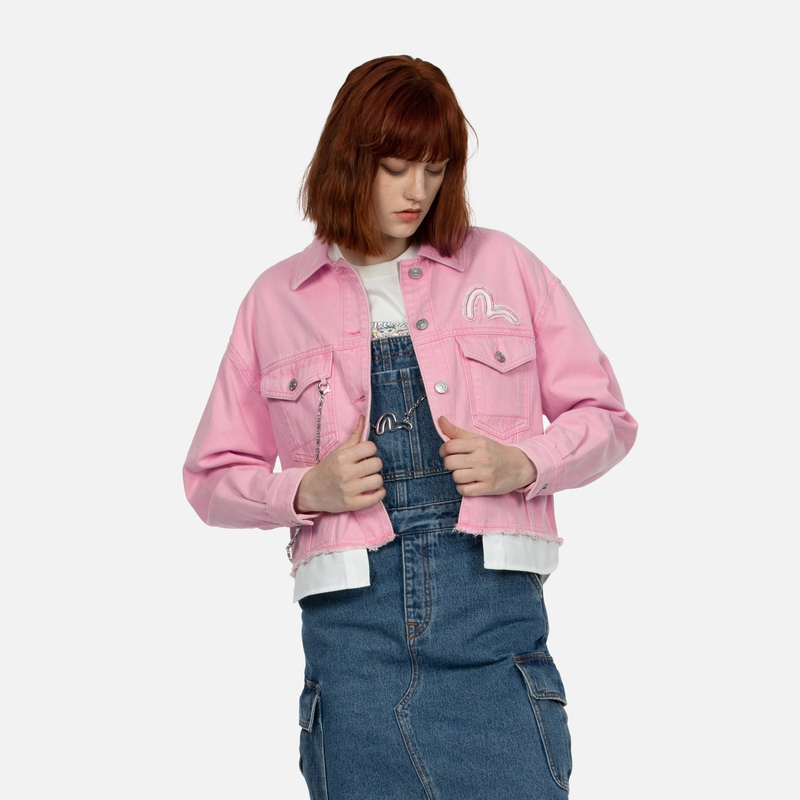 Shop (W) EVISU SS24 海鷗刺繡粉色丹寧外套 2ESHTW4DJ4002FFDN