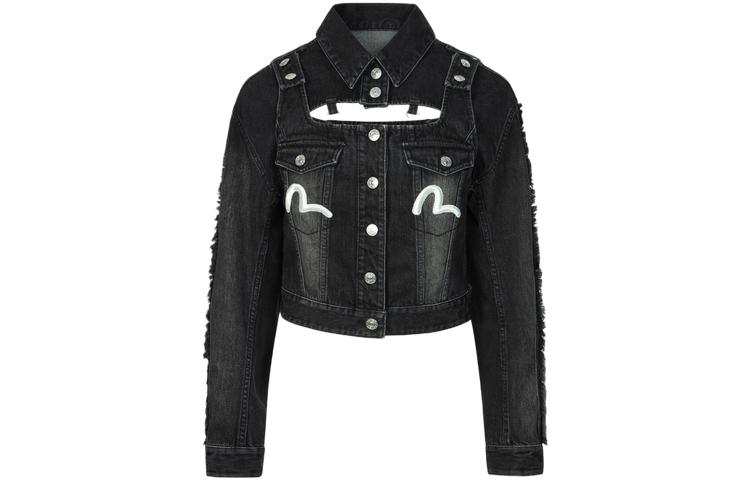 (Women) EVISU SS24  Seagull Embroidery Detachable Denim Jacket - Black. 2ESHTW4DJ4004FFDN 圖 2