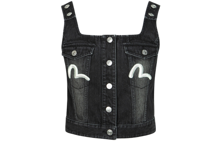 (Women) EVISU SS24  Seagull Embroidery Detachable Denim Jacket - Black. 2ESHTW4DJ4004FFDN 圖 4