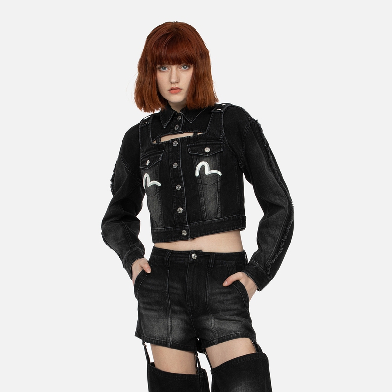 (Women) EVISU SS24  Seagull Embroidery Detachable Denim Jacket - Black. 2ESHTW4DJ4004FFDN 圖 8