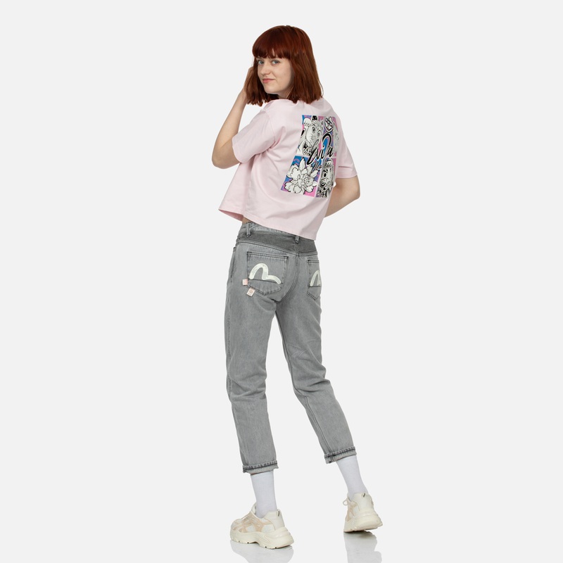 Sizing (Women) EVISU SS24  Seagull Pocket Jeans in Denim Gray. 2ESHTW4JE4011BFDN