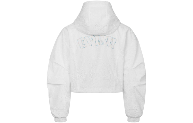 (Women) EVISU SS24  White Embroidered Logo Textured Short Trench Coat. 2ESHTW4JK4005FFSN