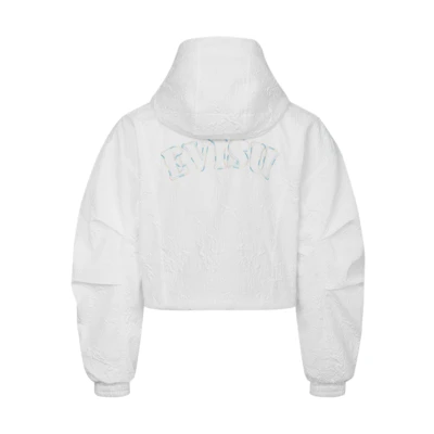 (Women) EVISU SS24 White Embroidered Logo Textured Short Trench Coat. 2ESHTW4JK4005FFSN