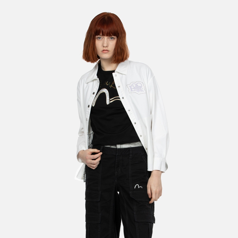 (Women) EVISU SS24  White Floral Embroidery Oversized Casual Shirt Jacket. 2ESGNW4SJ6003RXCT 圖 5