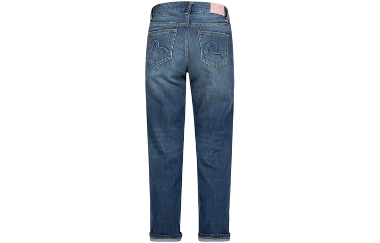 (Women) EVISU SS24  Wide-Leg Seagull Embossed Denim Jeans in Blue. 2ESHTW4JE4104RXDN