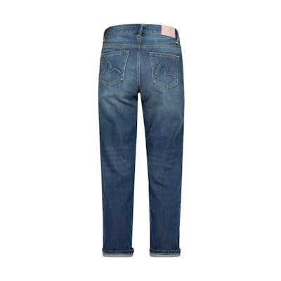 (Women) EVISU SS24 Wide-Leg Seagull Embossed Denim Jeans in Blue. 2ESHTW4JE4104RXDN