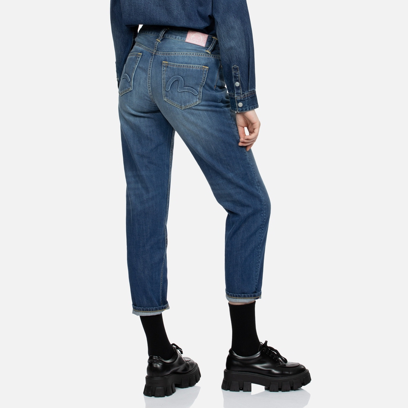 (Women) EVISU SS24  Wide-Leg Seagull Embossed Denim Jeans in Blue. 2ESHTW4JE4104RXDN 圖 5