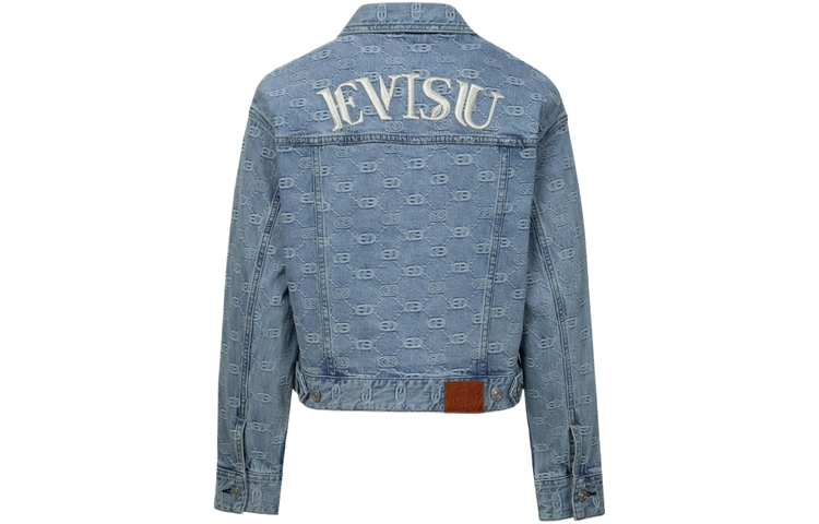 (Women) EVISU SS24  Wide Fit Denim Jacket Blue with Embroidery & Logo Prints. 2ESHTW4DJ4054LFDP