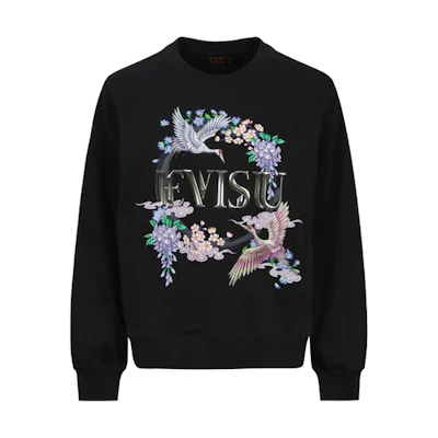 (Women) EVISU SS24 Oversized Sweatshirt Crane Floral Embroidery Black 2ESHTW4SW4073OSCT