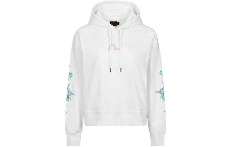 (Women) EVISU SS24 White Hoodie with 3D Seagull Print & Floral Embroidery 2ESHTW4SW4075CPCT