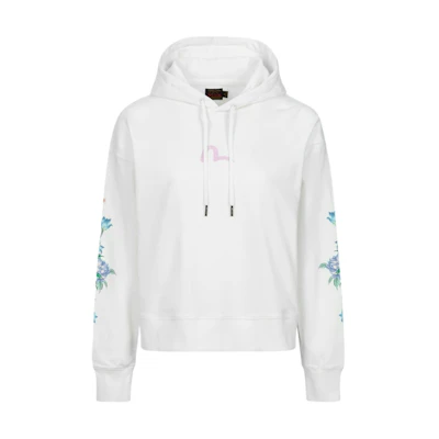 (Women) EVISU SS24 White Hoodie with 3D Seagull Print & Floral Embroidery 2ESHTW4SW4075CPCT