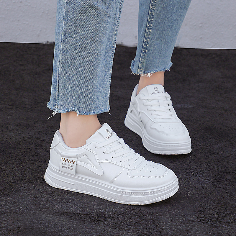 Cheap (Women) Excull EXULL Q Synthetic Leather Platform 'White Low-Top Casual' 13174061