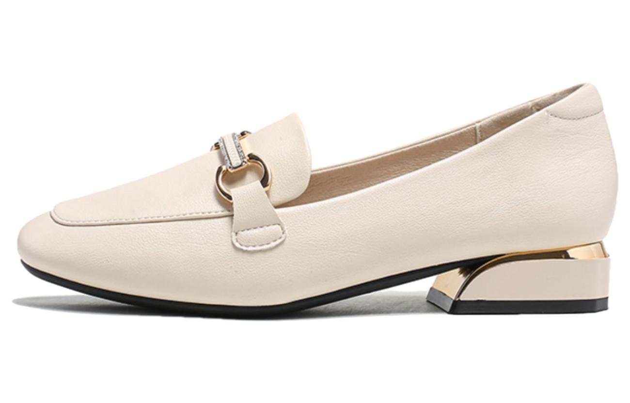 (Women) Exull 'Q Synthetic Leather Chunky Heel Square Toe Casual Slip-On British Style Beige' 1315100471