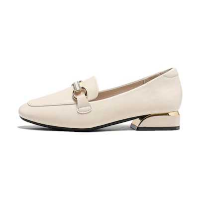 (W) Exull 'Q Synthetic Leather Chunky Heel Square Toe Casual Slip-On British Style Beige'