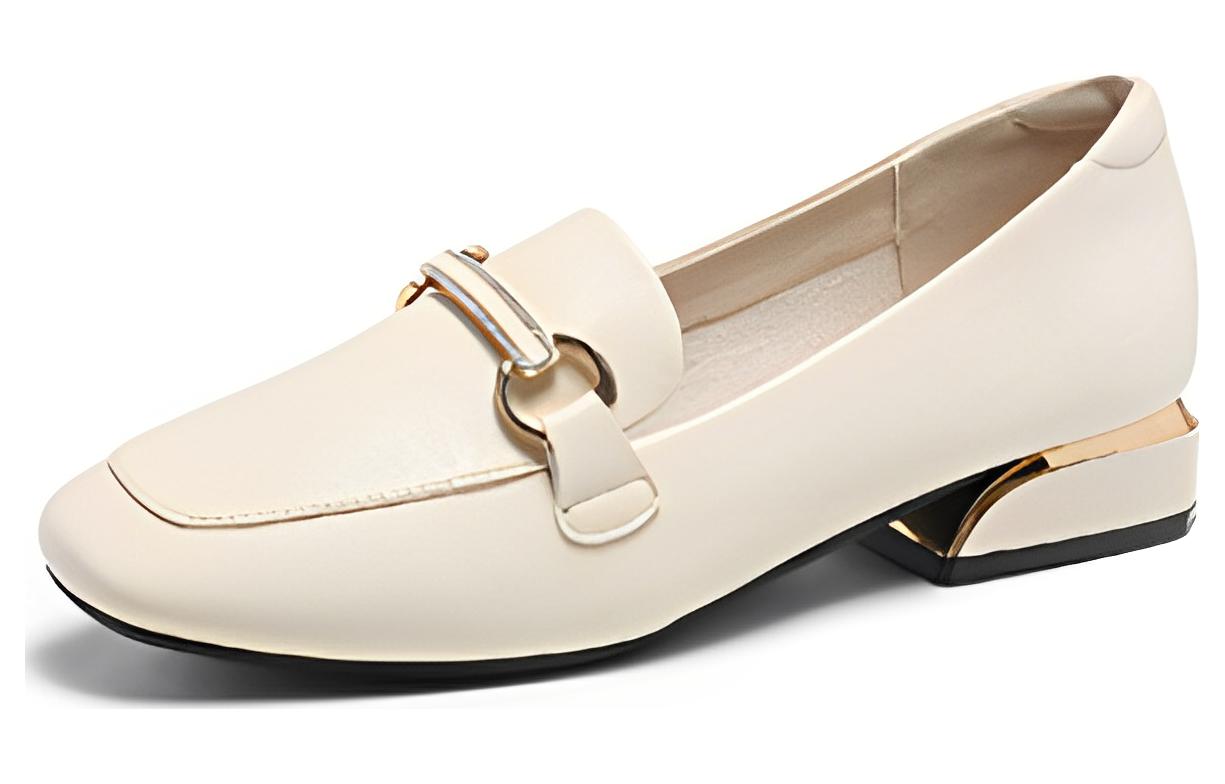 Order (W) Exull 'Q Sepatu Hak Tebal Kulit Sintetis Gaya Inggris Beige Slip-On' 1315100471