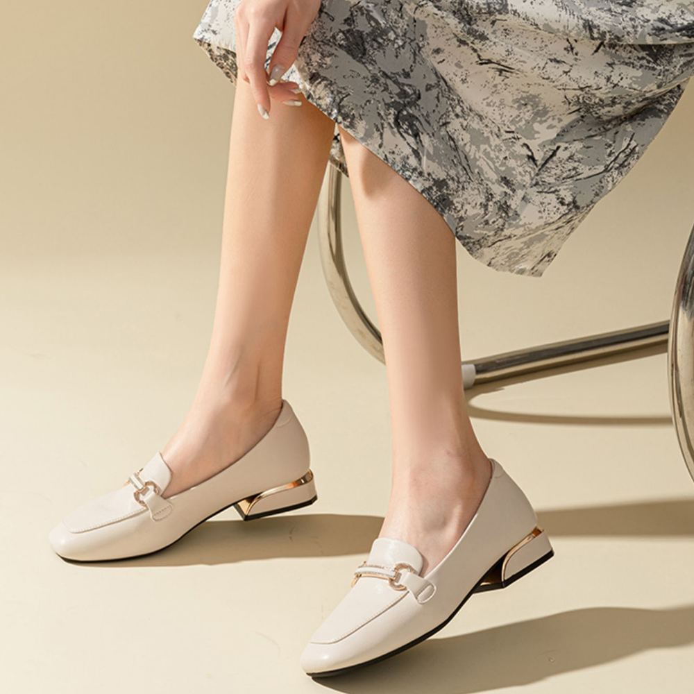 Purchase (W) Exull 'Q Sepatu Hak Tebal Kulit Sintetis Gaya Inggris Beige Slip-On' 1315100471