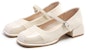 (W) Exull Es Q Kulit Sintetik Kasut Tumit Tinggi 4cm 'Mary Jane' Toe Petak Perancis 7315002161