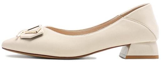 (Women) Exull EsQ Leather 'French Pointed Toe Block Heel Cream' 7315000371 (Women) Exull EsQ Leather 'French Pointed Toe Block Heel Cream' 7315000371