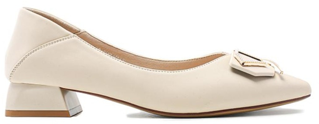 (Women) Exull EsQ Leather 'French Pointed Toe Block Heel Cream' 7315000371 Order (Women) Exull EsQ Leather 'French Pointed Toe Block Heel Cream' 7315000371