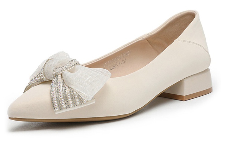 Buy (W) 女性用Exull ESQ PUポインテッドトゥローカット「ベージュチャンキーヒール」 1217005471