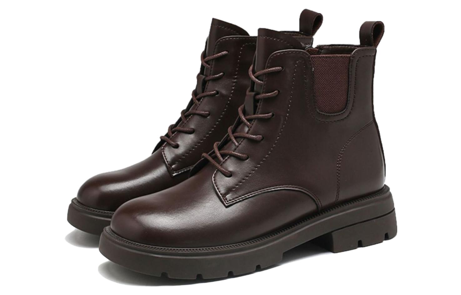 Lookbook (W) Botas Cortas Retro Británicas Exull ESQ PU Suela Gruesa 'Café' 1218643091