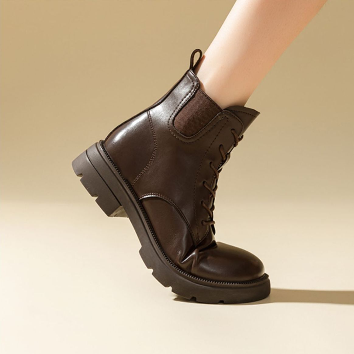 Shop (W) Botas Cortas Retro Británicas Exull ESQ PU Suela Gruesa 'Café' 1218643091