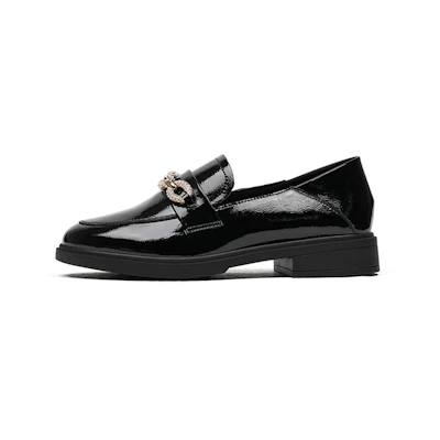 (W) Exull ESQ PU Round Toe Casual Shoes 'Black Versatile Commuter'