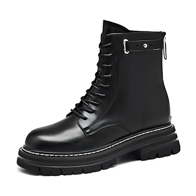 (W) Exull ESQ PU Round Toe Thick Sole Short Ankle Boots '5cm Black'