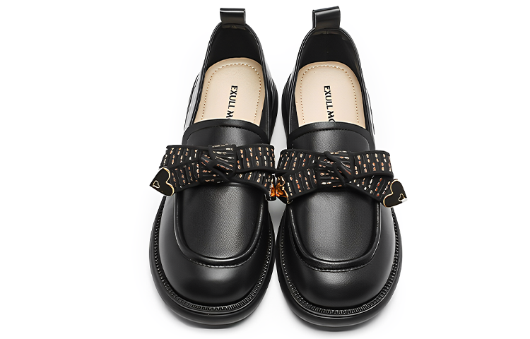 Lookbook (W) Exull ESQ Sepatu Kulit Sintetis Kasual Flat 'Gaya Inggris Hitam Platform' 1315103360