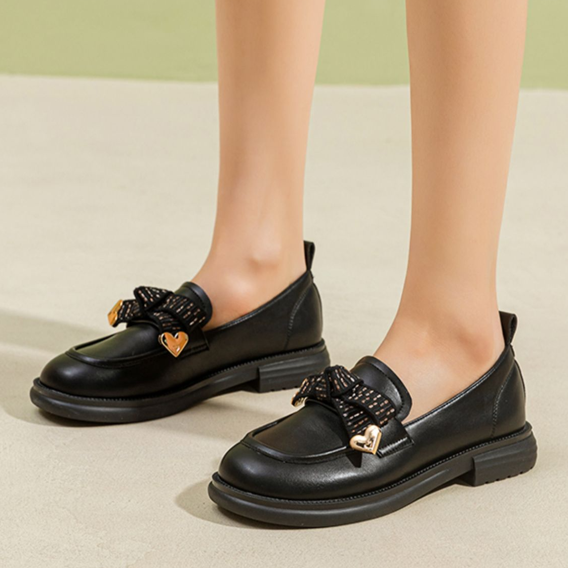 Shop (W) Exull ESQ Sepatu Kulit Sintetis Kasual Flat 'Gaya Inggris Hitam Platform' 1315103360