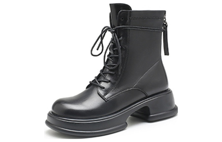 (Women) Exull EsQ Synthetic Leather Thick Sole Martens Boots with Back Zipper 'Warm Black' 7218602760
