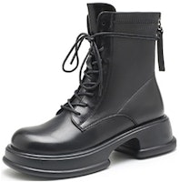 (Women) Exull EsQ Synthetic Leather Thick Sole Martens Boots with Back Zipper 'Warm Black' 7218602760 (Women) Exull EsQ Synthetic Leather Thick Sole Martens Boots with Back Zipper 'Warm Black' 7218602760
