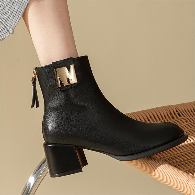 Shop (Women) Exull Esquire Ankle Boot 6cm 'British Style Black Chunky Heel' 7218606060