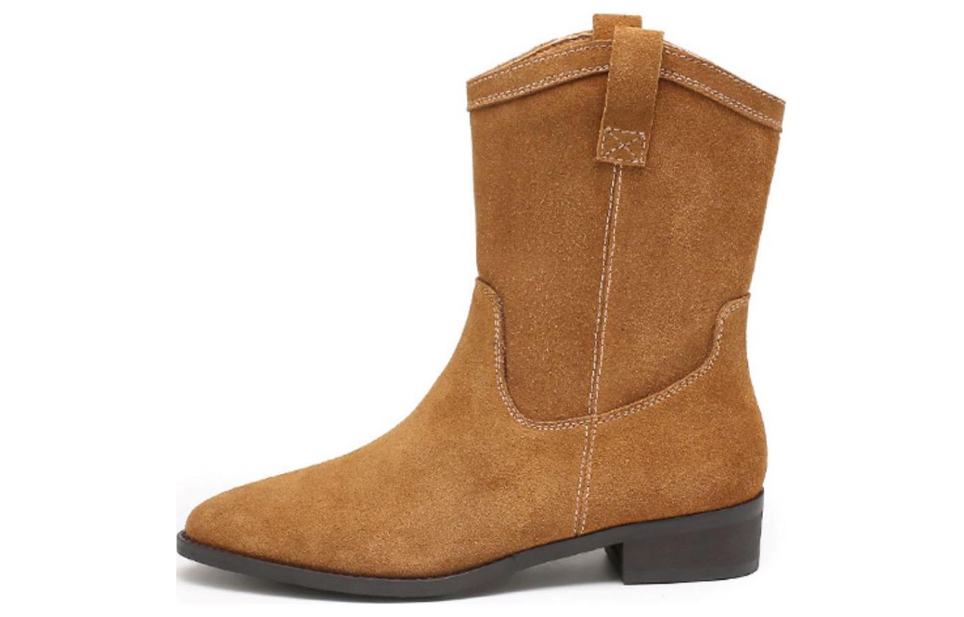 (Women) Exull Esquire Leather Pointed Toe Block Heel Ankle Boots 'Camel' 7218612696