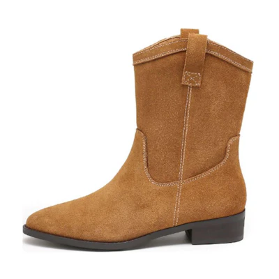 (W) Exull Esquire Leather Pointed Toe Block Heel Ankle Boots 'Camel'
