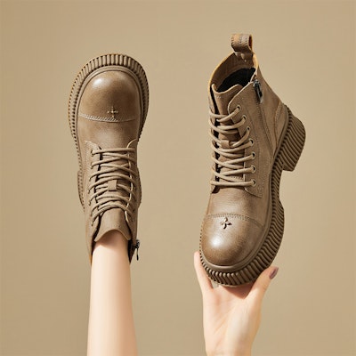 (W) Exull绅士厚底羊羔毛短靴英伦风马丁靴 8318604760 1