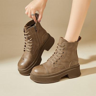 (W) Exull绅士厚底羊羔毛短靴英伦风马丁靴 8318604760 2