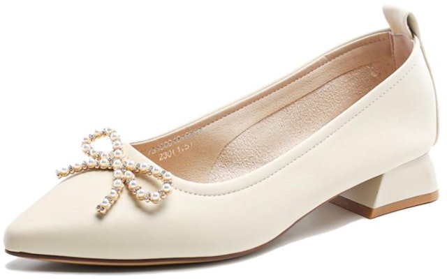 (W) Exull Esse Q PU 'Sepatu Putih Hak Tebal Runcing dengan Dasi Pita' 7315001270 Order (W) Exull Esse Q PU 'Sepatu Putih Hak Tebal Runcing dengan Dasi Pita' 7315001270